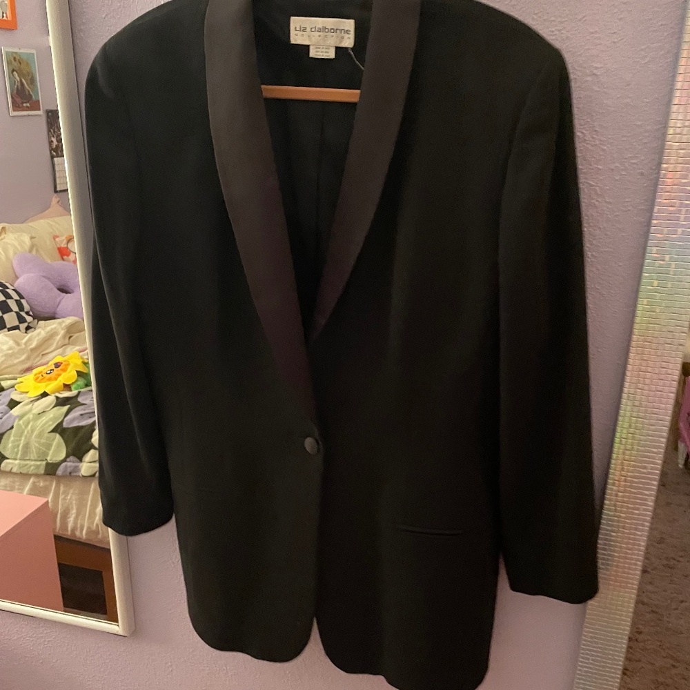 Liz Claiborne Black Blazer with Satin Trim